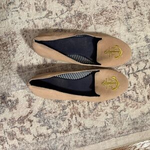 Jack Rogers Tan Flats with Gold Anchor Detail